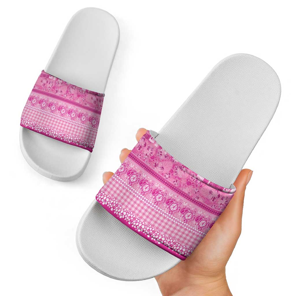 Hawaiian Hibiscus Honu Slide Sandals Pink Mele Kalikimaka Palaka Spirit - Polynesian Pride