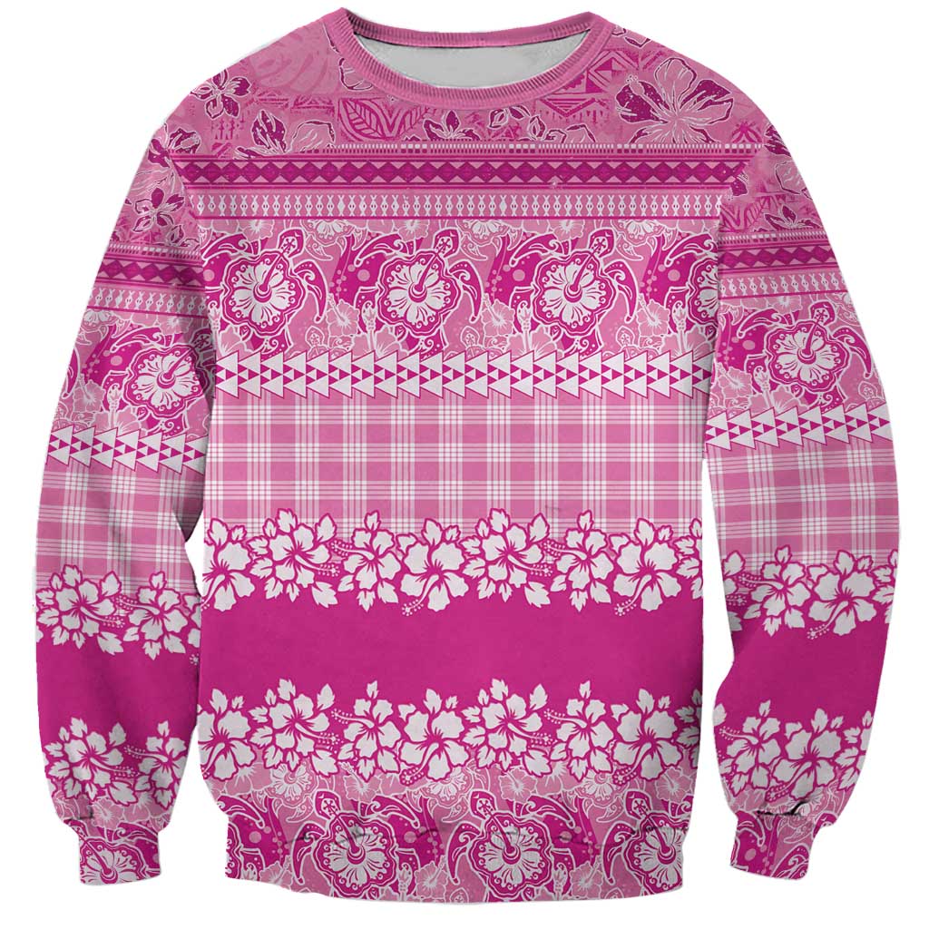 Hawaiian Hibiscus Honu Sweatshirt Pink Mele Kalikimaka Palaka Spirit LT9 Unisex Pink - Polynesian Pride