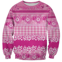 Hawaiian Hibiscus Honu Sweatshirt Pink Mele Kalikimaka Palaka Spirit LT9 Unisex Pink - Polynesian Pride