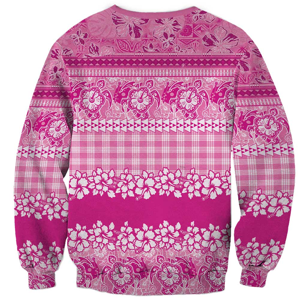 Hawaiian Hibiscus Honu Sweatshirt Pink Mele Kalikimaka Palaka Spirit LT9 - Polynesian Pride