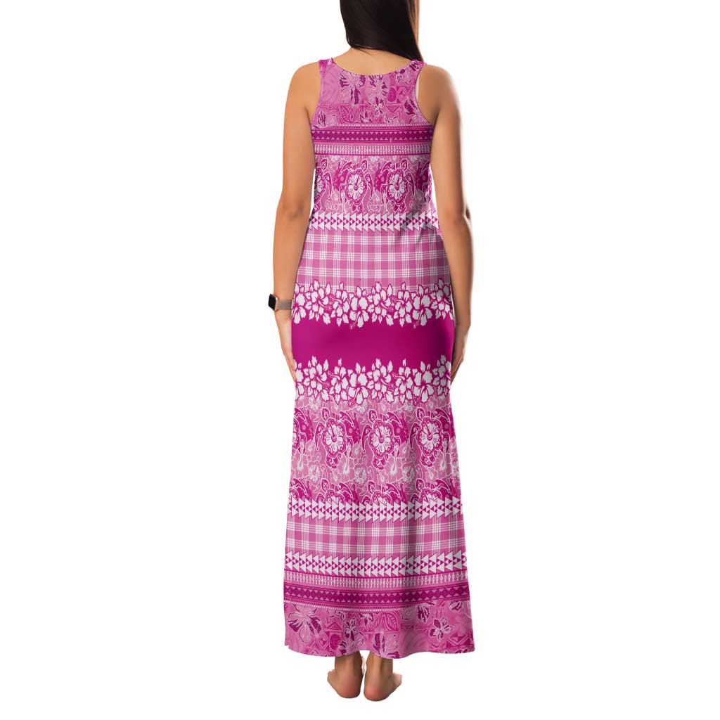 Hawaiian Hibiscus Honu Tank Maxi Dress Pink Mele Kalikimaka Palaka Spirit LT9 - Polynesian Pride