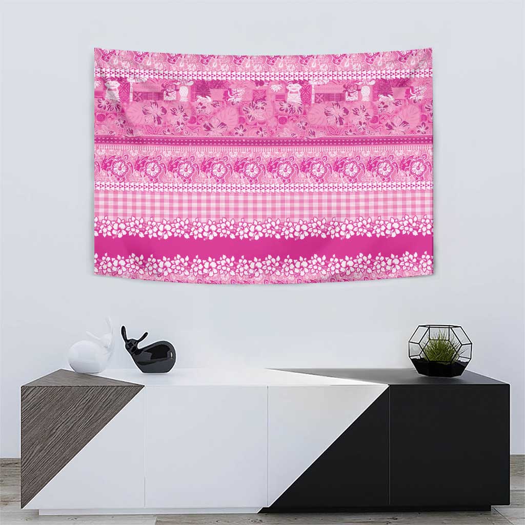 Hawaiian Hibiscus Honu Tapestry Pink Mele Kalikimaka Palaka Spirit - Polynesian Pride
