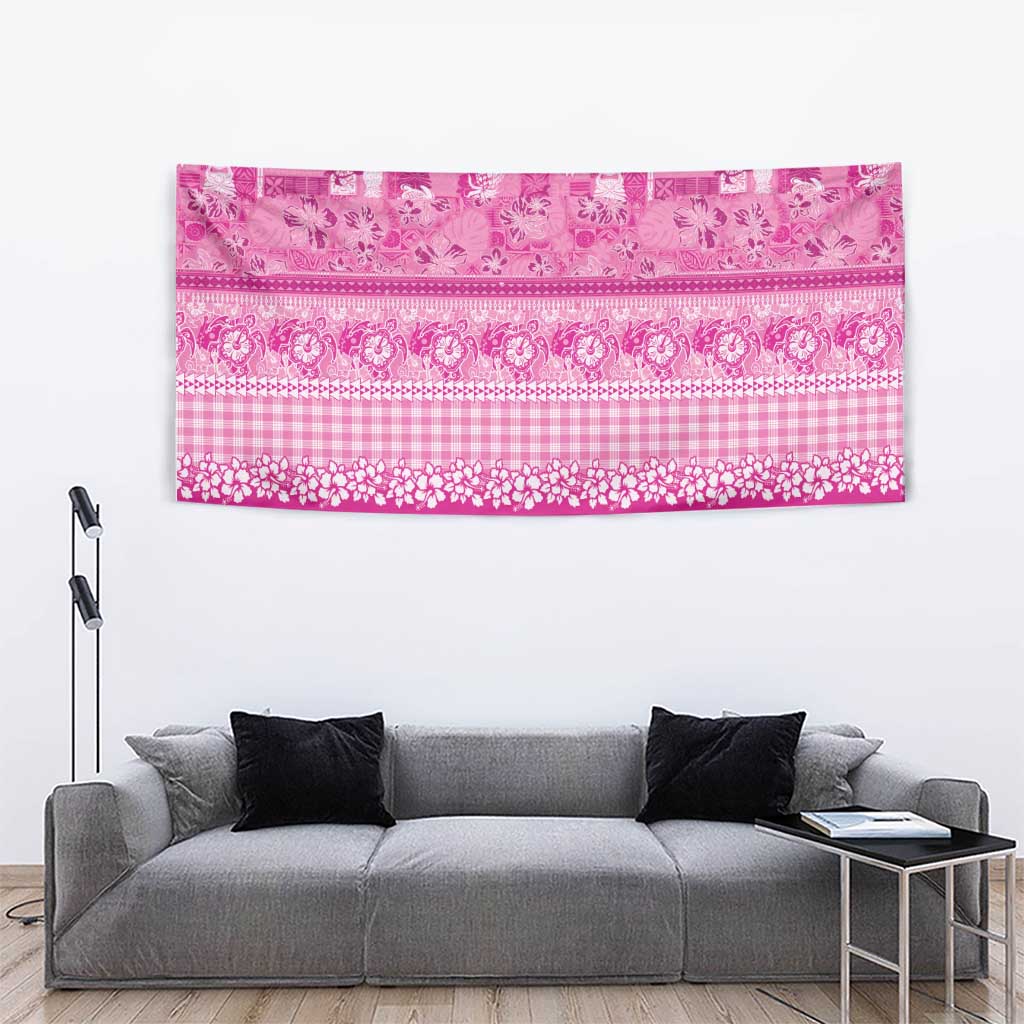 Hawaiian Hibiscus Honu Tapestry Pink Mele Kalikimaka Palaka Spirit - Polynesian Pride