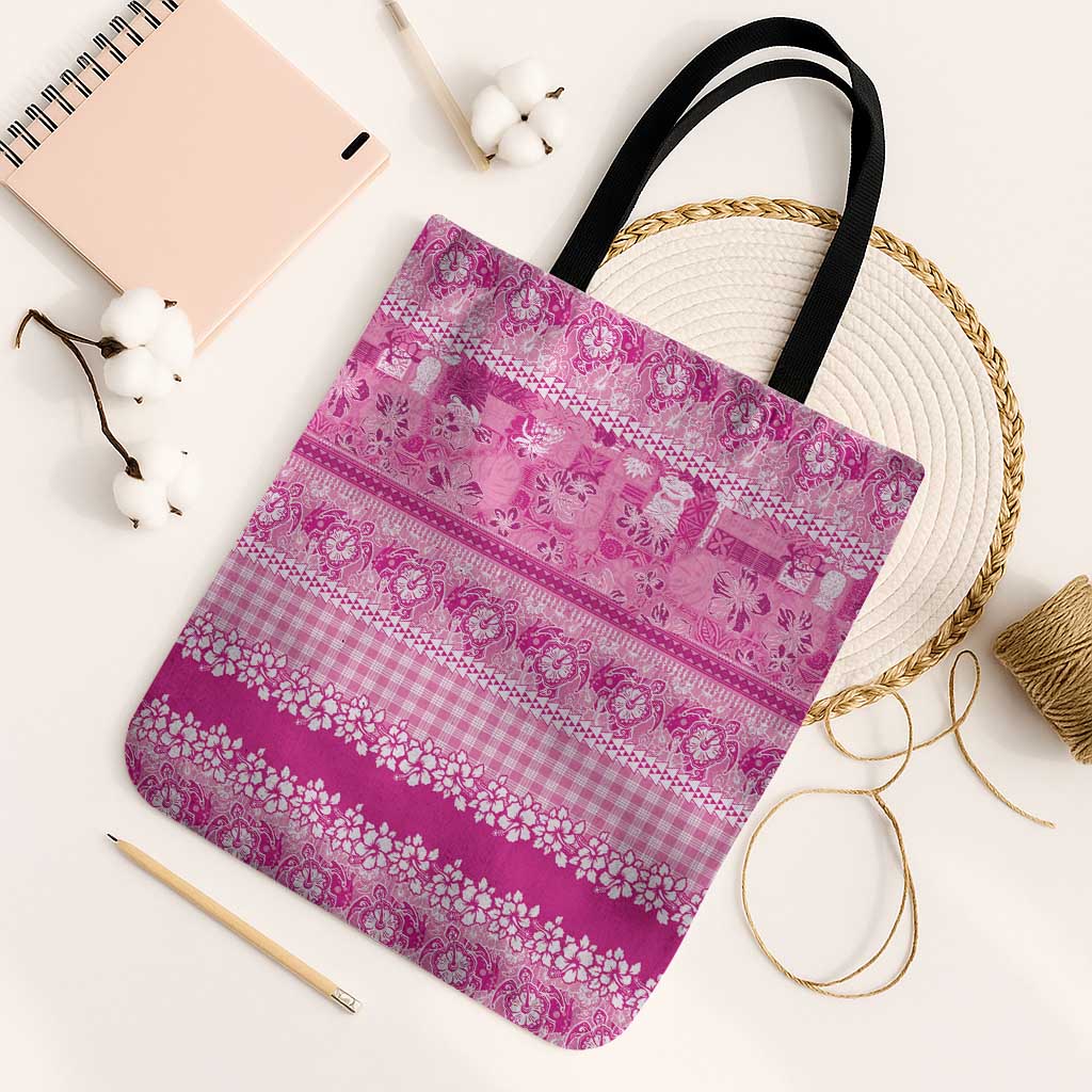 Hawaiian Hibiscus Honu Tote Bag Pink Mele Kalikimaka Palaka Spirit - Polynesian Pride