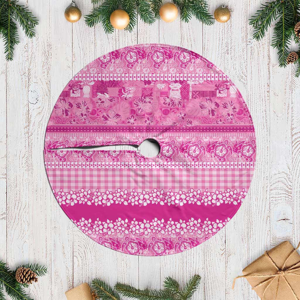 Hawaiian Hibiscus Honu Tree Skirt Pink Mele Kalikimaka Palaka Spirit - Polynesian Pride