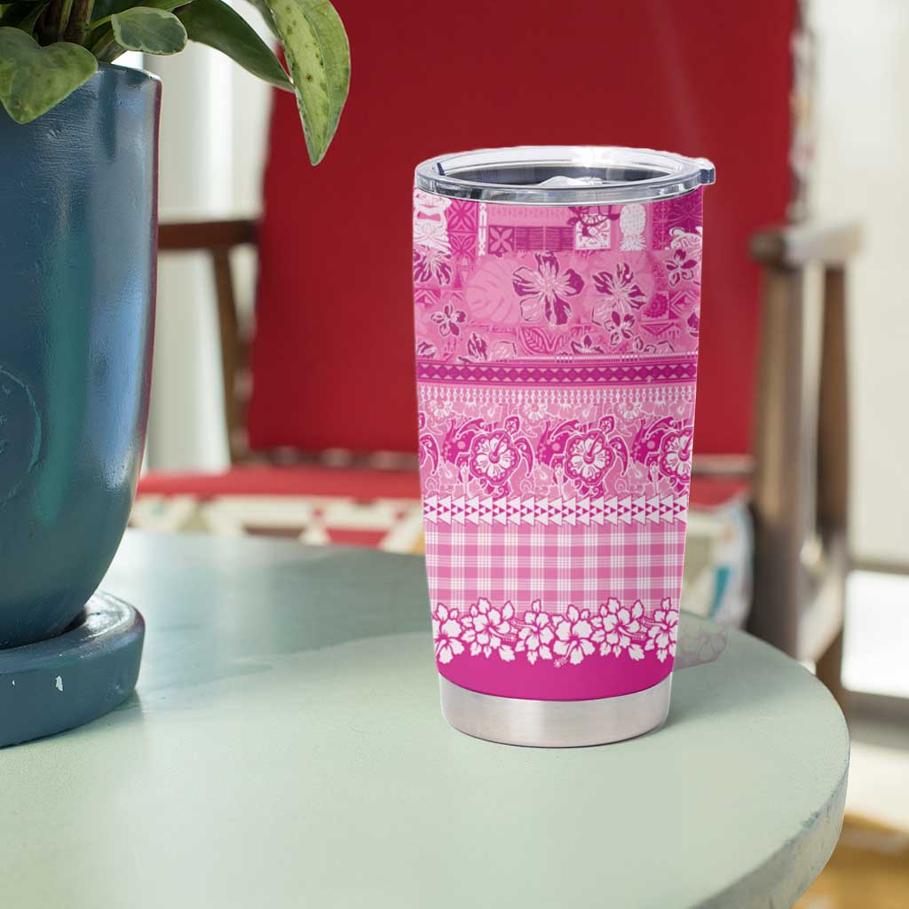 Hawaiian Hibiscus Honu Tumbler Cup Pink Mele Kalikimaka Palaka Spirit LT9 - Polynesian Pride