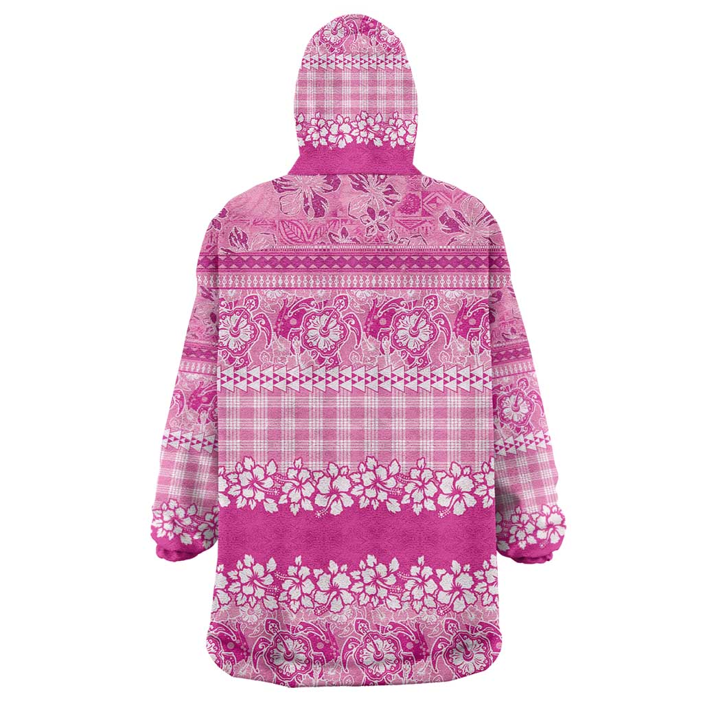 Hawaiian Hibiscus Honu Wearable Blanket Hoodie Pink Mele Kalikimaka Palaka Spirit LT9 - Polynesian Pride