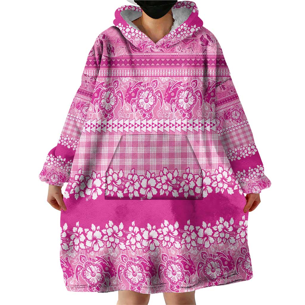 Hawaiian Hibiscus Honu Wearable Blanket Hoodie Pink Mele Kalikimaka Palaka Spirit LT9 - Polynesian Pride