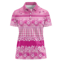 Hawaiian Hibiscus Honu Women Polo Shirt Pink Mele Kalikimaka Palaka Spirit - Polynesian Pride
