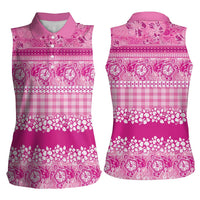 Hawaiian Hibiscus Honu Women Sleeveless Polo Shirt Pink Mele Kalikimaka Palaka Spirit LT9 - Polynesian Pride