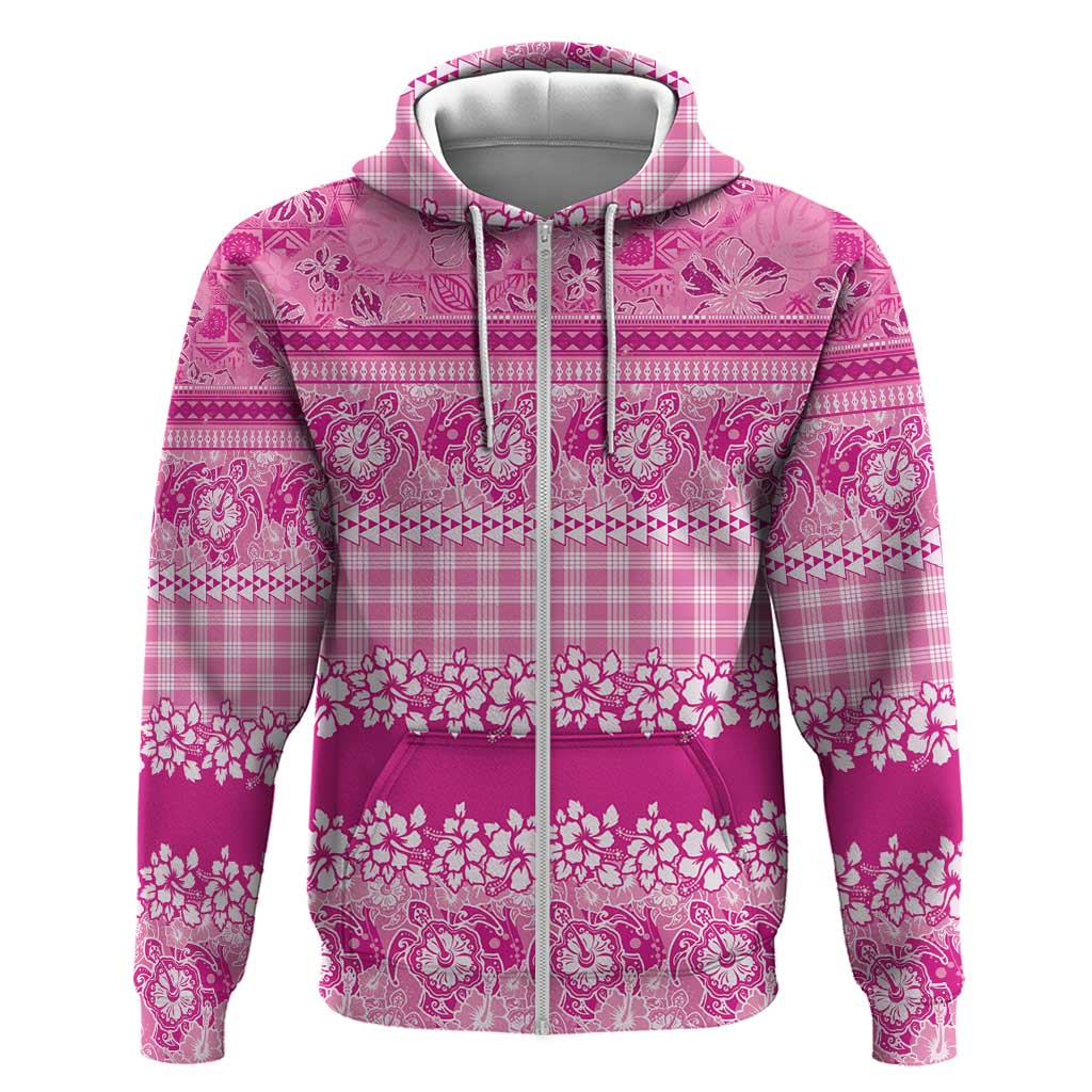 Hawaiian Hibiscus Honu Zip Hoodie Pink Mele Kalikimaka Palaka Spirit LT9 Zip Hoodie Pink - Polynesian Pride