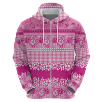 Hawaiian Hibiscus Honu Zip Hoodie Pink Mele Kalikimaka Palaka Spirit LT9 - Polynesian Pride