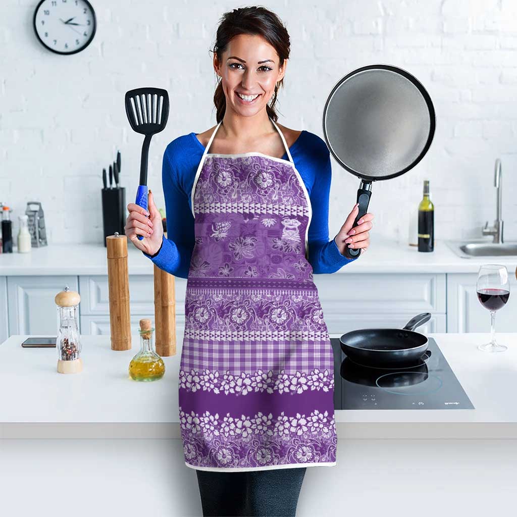 Hawaiian Hibiscus Honu Apron Purple Mele Kalikimaka Palaka Spirit LT9 - Polynesian Pride