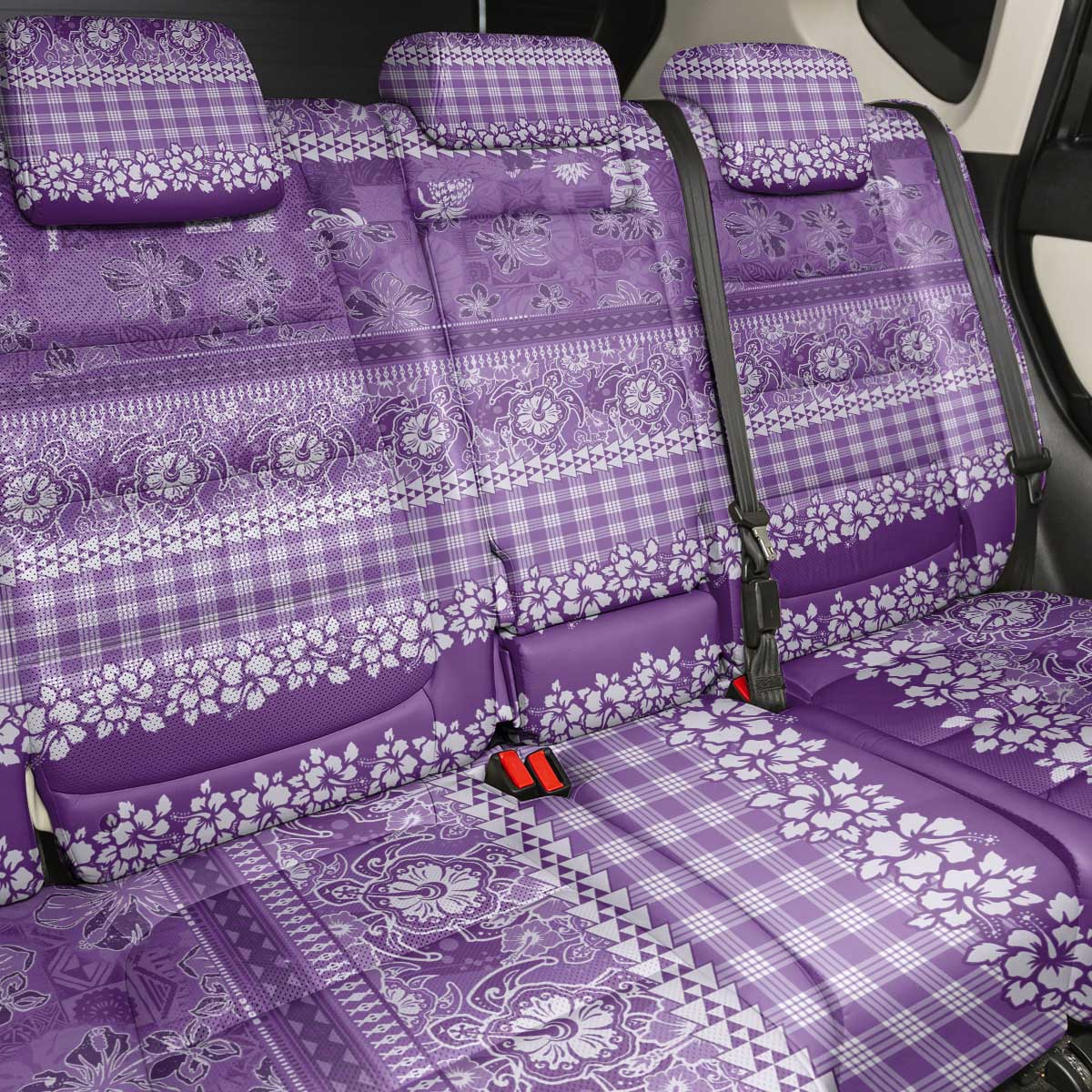 Hawaiian Hibiscus Honu Back Car Seat Cover Purple Mele Kalikimaka Palaka Spirit LT9 - Polynesian Pride