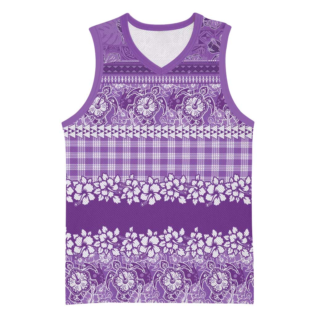 Hawaiian Hibiscus Honu Basketball Jersey Purple Mele Kalikimaka Palaka Spirit LT9 Unisex Purple - Polynesian Pride