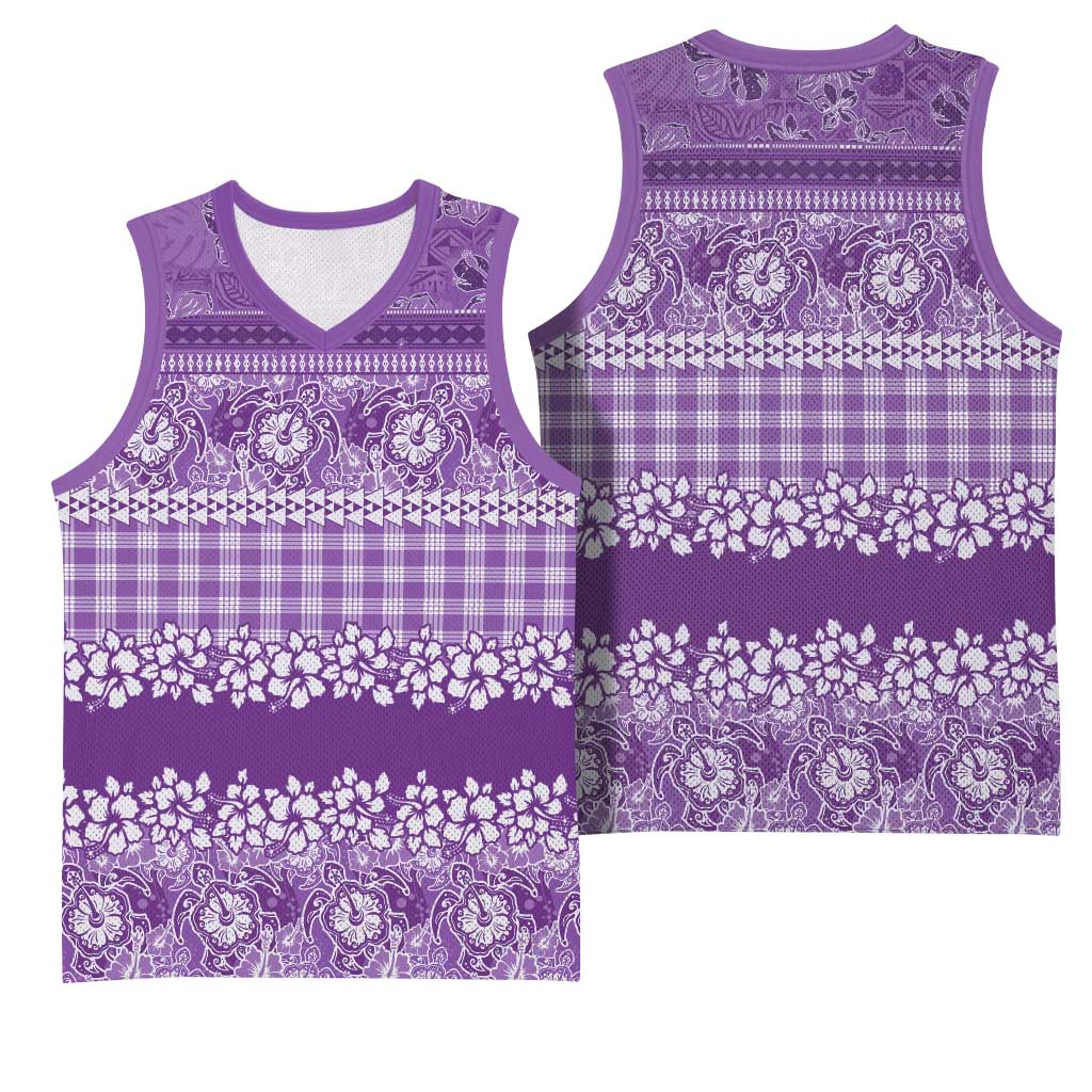 Hawaiian Hibiscus Honu Basketball Jersey Purple Mele Kalikimaka Palaka Spirit LT9 - Polynesian Pride