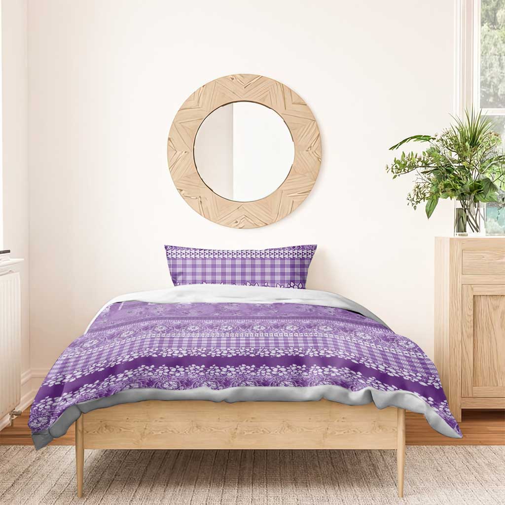 Hawaiian Hibiscus Honu Bedding Set Purple Mele Kalikimaka Palaka Spirit - Polynesian Pride