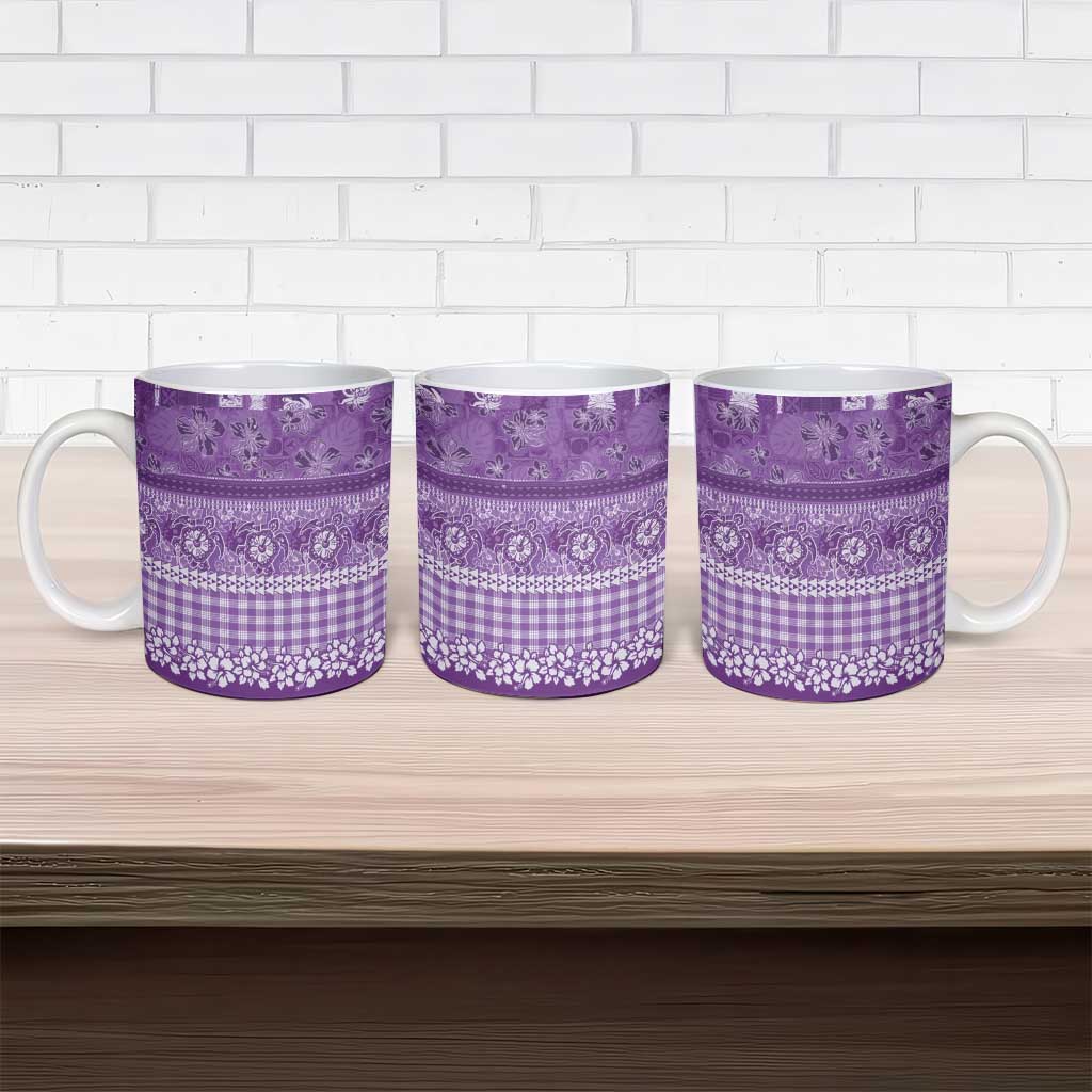 Hawaiian Hibiscus Honu Ceramic Mug Purple Mele Kalikimaka Palaka Spirit - Polynesian Pride