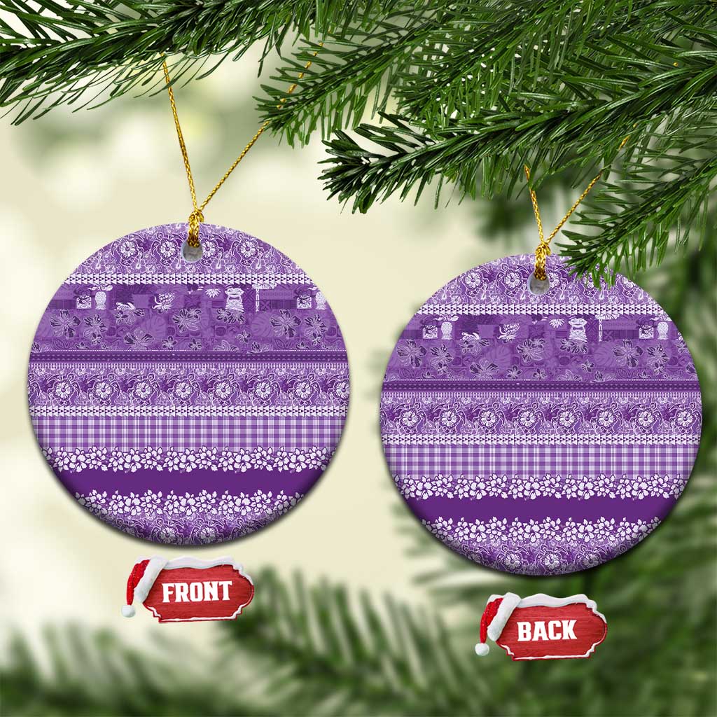 Hawaiian Hibiscus Honu Ceramic Ornament Purple Mele Kalikimaka Palaka Spirit - Polynesian Pride