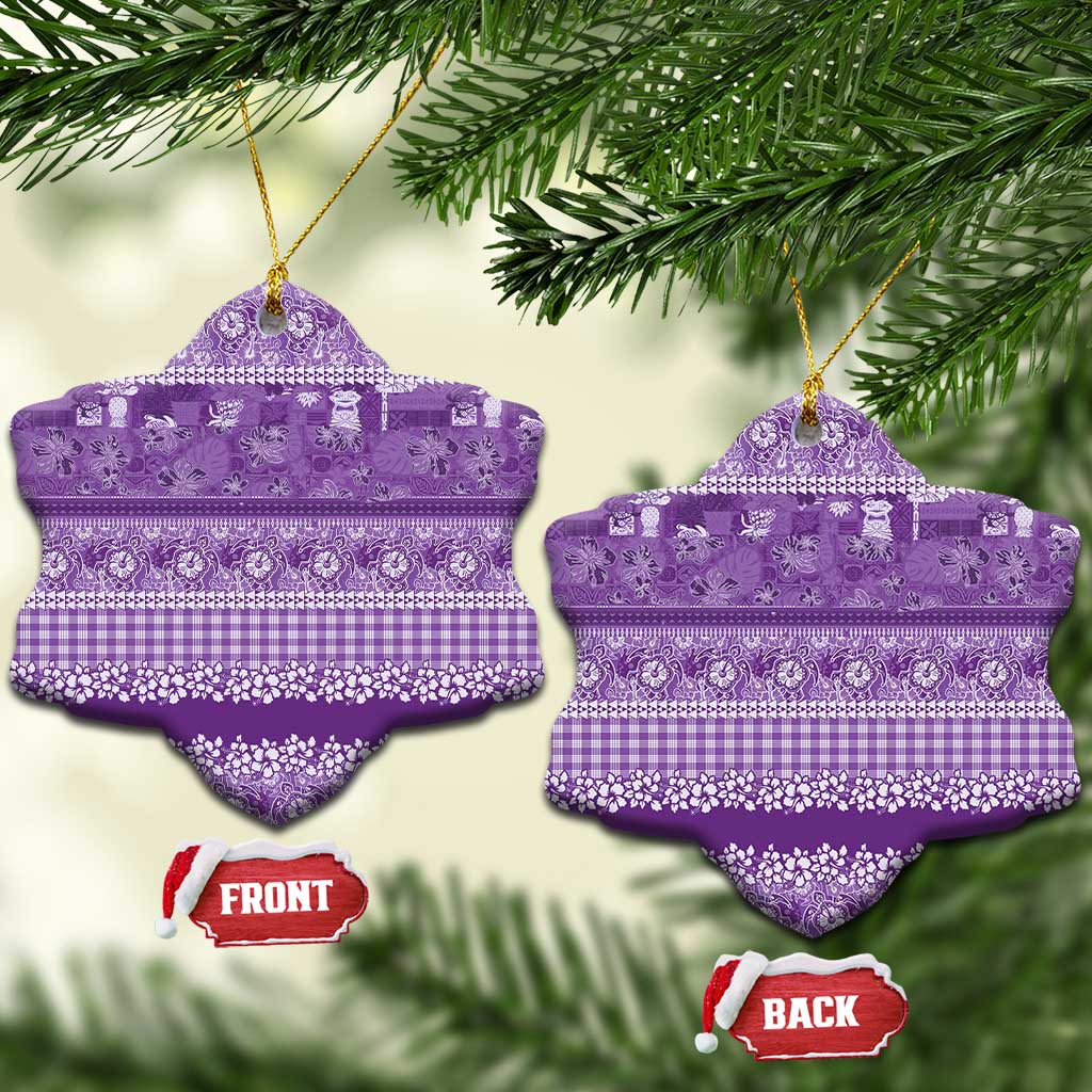 Hawaiian Hibiscus Honu Ceramic Ornament Purple Mele Kalikimaka Palaka Spirit - Polynesian Pride