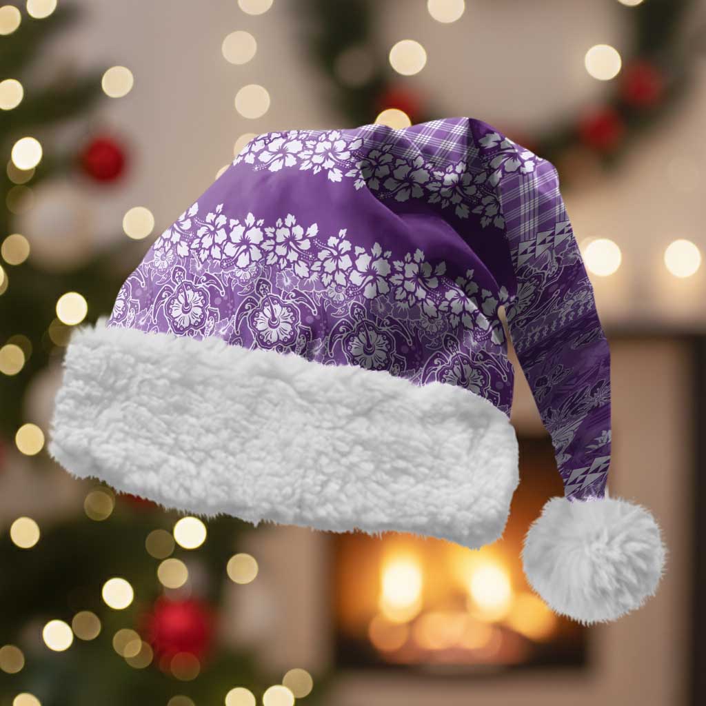 Hawaiian Hibiscus Honu Christmas Santa Hat Purple Mele Kalikimaka Palaka Spirit LT9 With Fur Purple - Polynesian Pride