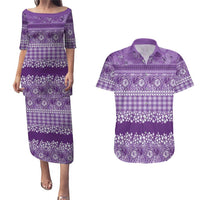 Hawaiian Hibiscus Honu Couples Matching Puletasi and Hawaiian Shirt Purple Mele Kalikimaka Palaka Spirit LT9 Purple - Polynesian Pride