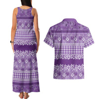 Hawaiian Hibiscus Honu Couples Matching Tank Maxi Dress and Hawaiian Shirt Purple Mele Kalikimaka Palaka Spirit LT9 - Polynesian Pride