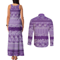 Hawaiian Hibiscus Honu Couples Matching Tank Maxi Dress and Long Sleeve Button Shirt Purple Mele Kalikimaka Palaka Spirit LT9 - Polynesian Pride