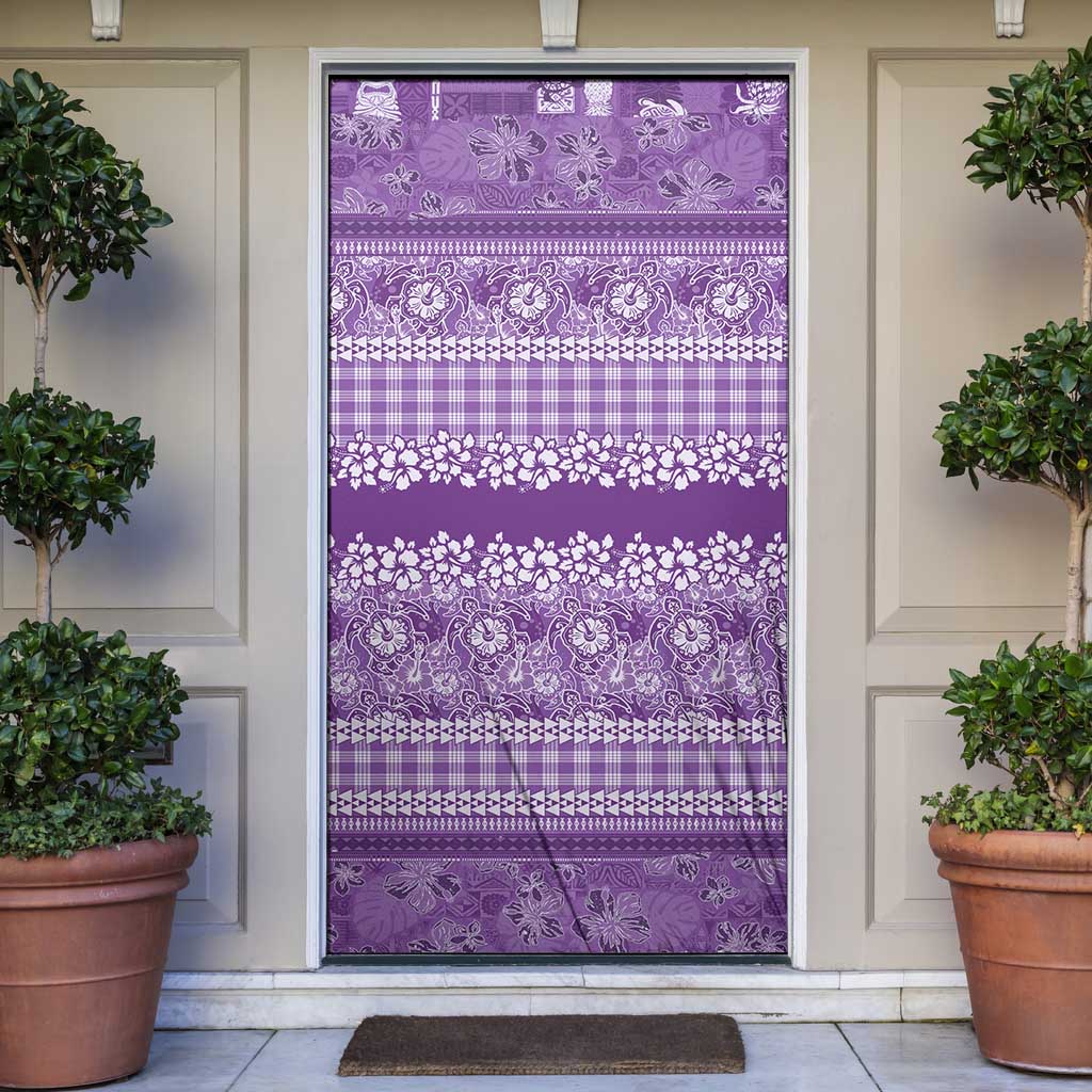 Hawaiian Hibiscus Honu Door Cover Purple Mele Kalikimaka Palaka Spirit LT9 Purple - Polynesian Pride