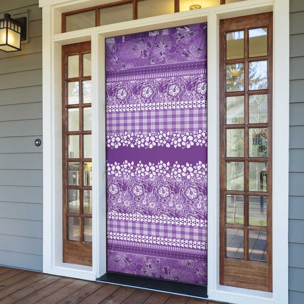 Hawaiian Hibiscus Honu Door Cover Purple Mele Kalikimaka Palaka Spirit LT9 - Polynesian Pride