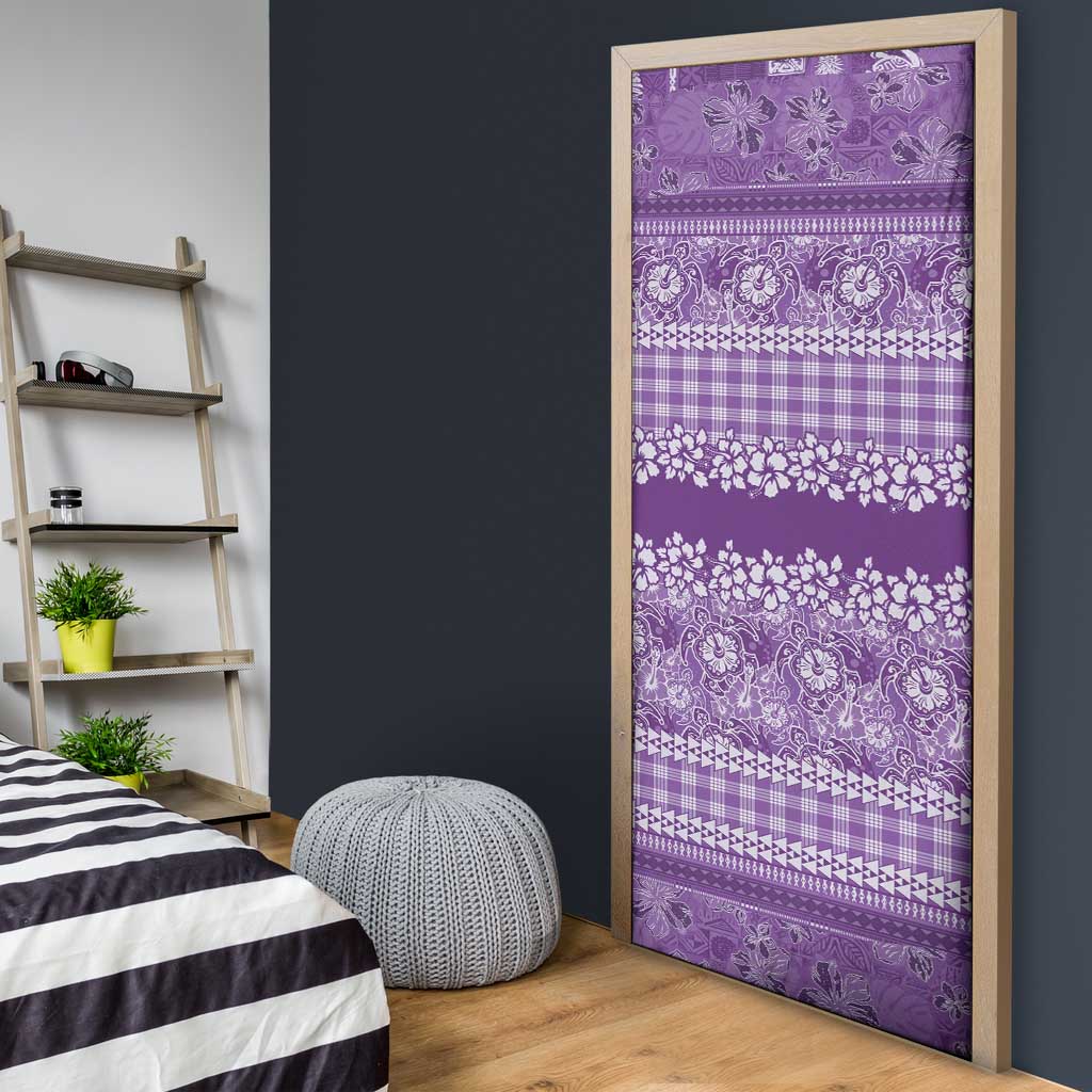 Hawaiian Hibiscus Honu Door Cover Purple Mele Kalikimaka Palaka Spirit LT9 - Polynesian Pride