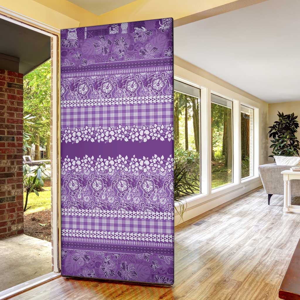 Hawaiian Hibiscus Honu Door Cover Purple Mele Kalikimaka Palaka Spirit LT9 - Polynesian Pride