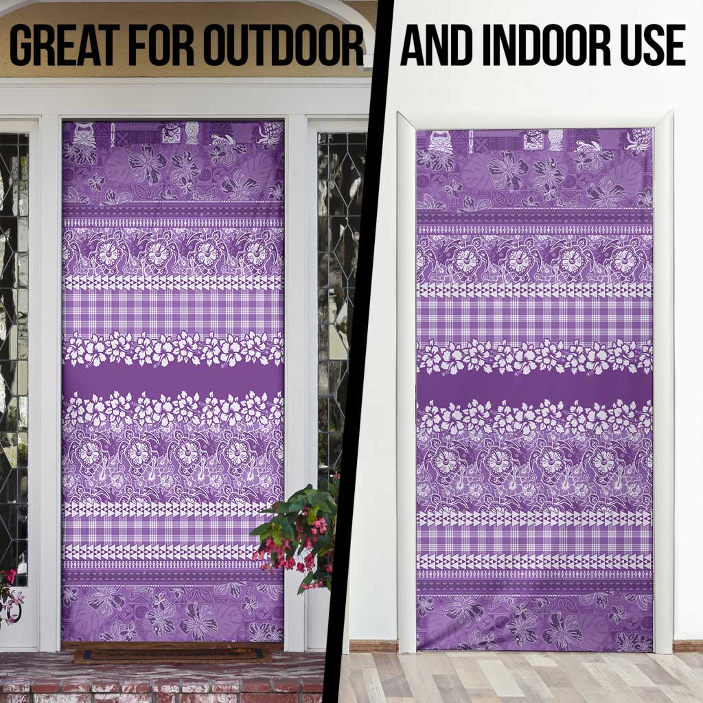 Hawaiian Hibiscus Honu Door Cover Purple Mele Kalikimaka Palaka Spirit LT9 - Polynesian Pride