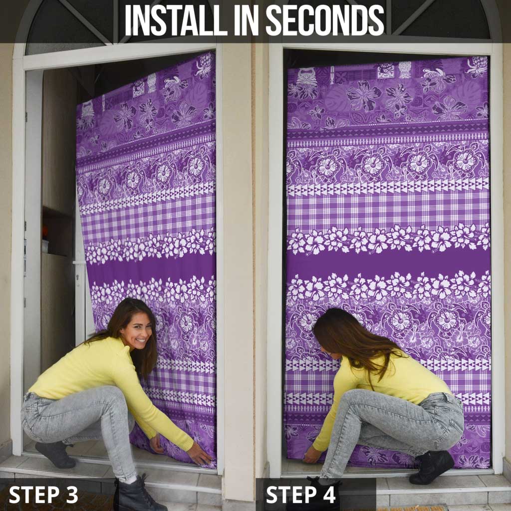 Hawaiian Hibiscus Honu Door Cover Purple Mele Kalikimaka Palaka Spirit LT9 - Polynesian Pride