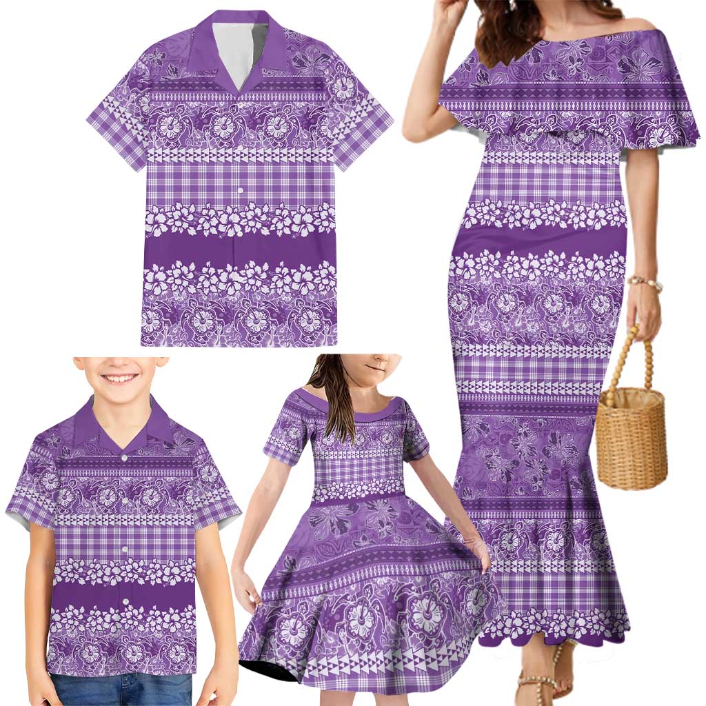 Hawaiian Hibiscus Honu Family Matching Mermaid Dress and Hawaiian Shirt Purple Mele Kalikimaka Palaka Spirit LT9 - Polynesian Pride