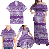 Hawaiian Hibiscus Honu Family Matching Off Shoulder Maxi Dress and Hawaiian Shirt Purple Mele Kalikimaka Palaka Spirit LT9 - Polynesian Pride