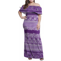 Hawaiian Hibiscus Honu Family Matching Off Shoulder Maxi Dress and Hawaiian Shirt Purple Mele Kalikimaka Palaka Spirit LT9 Purple - Polynesian Pride
