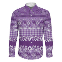 Hawaiian Hibiscus Honu Family Matching Off Shoulder Short Dress and Hawaiian Shirt Purple Mele Kalikimaka Palaka Spirit LT9 Dad's Shirt - Long Sleeve Purple - Polynesian Pride