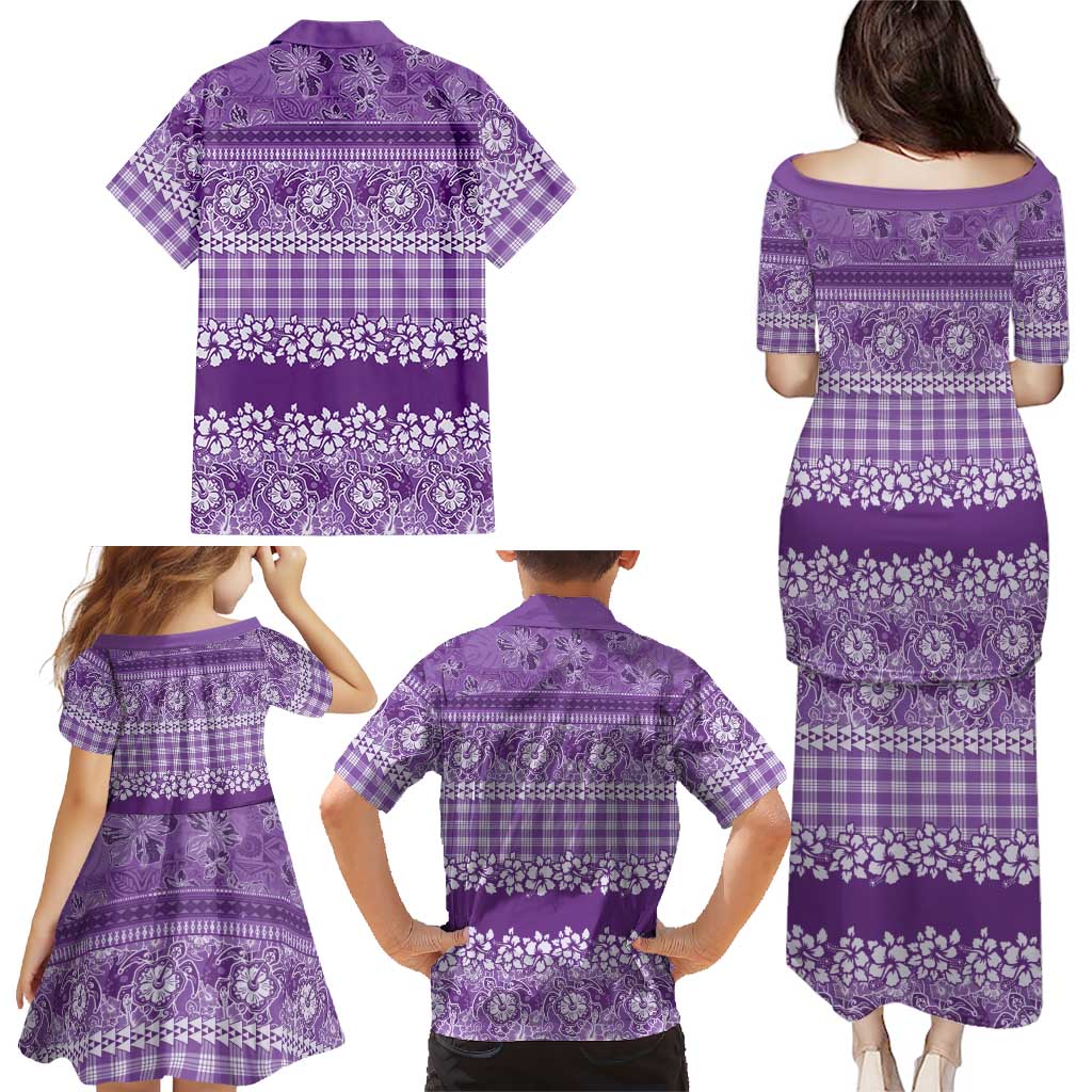 Hawaiian Hibiscus Honu Family Matching Puletasi and Hawaiian Shirt Purple Mele Kalikimaka Palaka Spirit LT9 - Polynesian Pride