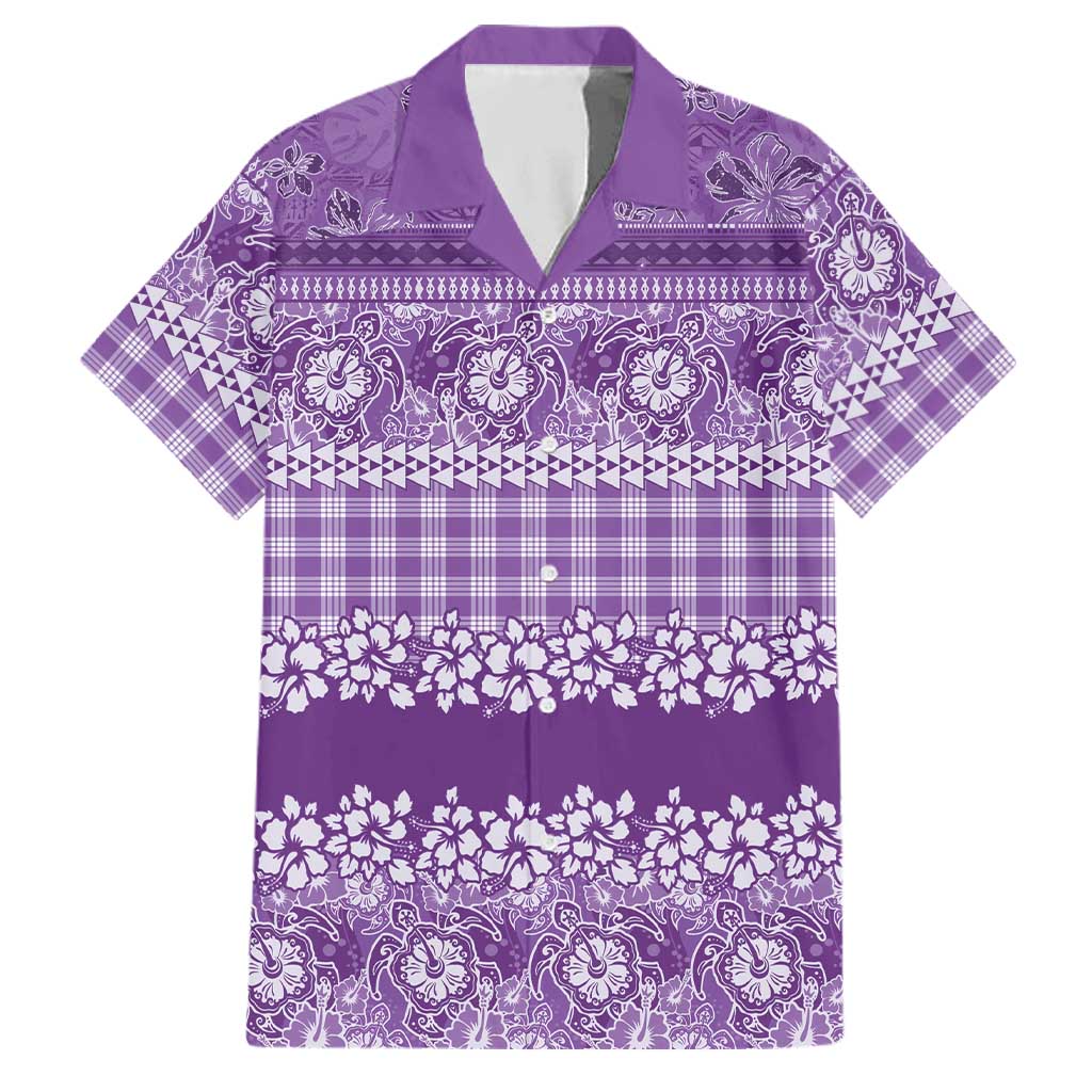 Hawaiian Hibiscus Honu Family Matching Puletasi and Hawaiian Shirt Purple Mele Kalikimaka Palaka Spirit LT9 Dad's Shirt - Short Sleeve Purple - Polynesian Pride