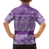 Hawaiian Hibiscus Honu Family Matching Short Sleeve Bodycon Dress and Hawaiian Shirt Purple Mele Kalikimaka Palaka Spirit LT9 - Polynesian Pride