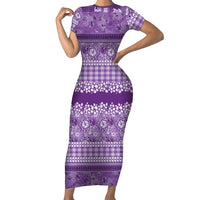 Hawaiian Hibiscus Honu Family Matching Short Sleeve Bodycon Dress and Hawaiian Shirt Purple Mele Kalikimaka Palaka Spirit LT9 Purple - Polynesian Pride