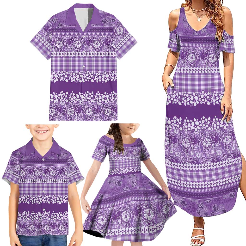 Hawaiian Hibiscus Honu Family Matching Summer Maxi Dress and Hawaiian Shirt Purple Mele Kalikimaka Palaka Spirit LT9 - Polynesian Pride