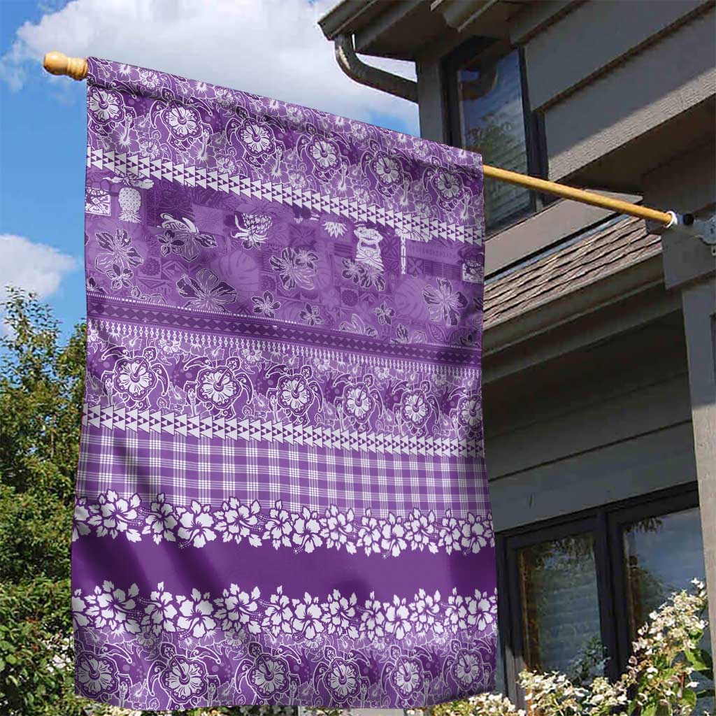 Hawaiian Hibiscus Honu Garden Flag Purple Mele Kalikimaka Palaka Spirit LT9 - Polynesian Pride