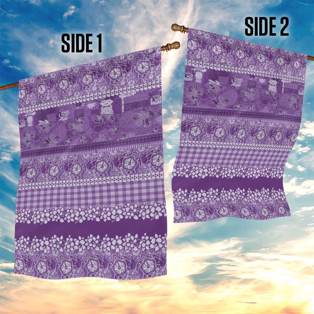 Hawaiian Hibiscus Honu Garden Flag Purple Mele Kalikimaka Palaka Spirit LT9 - Polynesian Pride