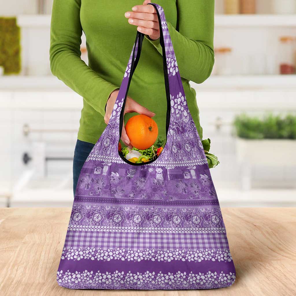 Hawaiian Hibiscus Honu Grocery Bag Purple Mele Kalikimaka Palaka Spirit - Polynesian Pride