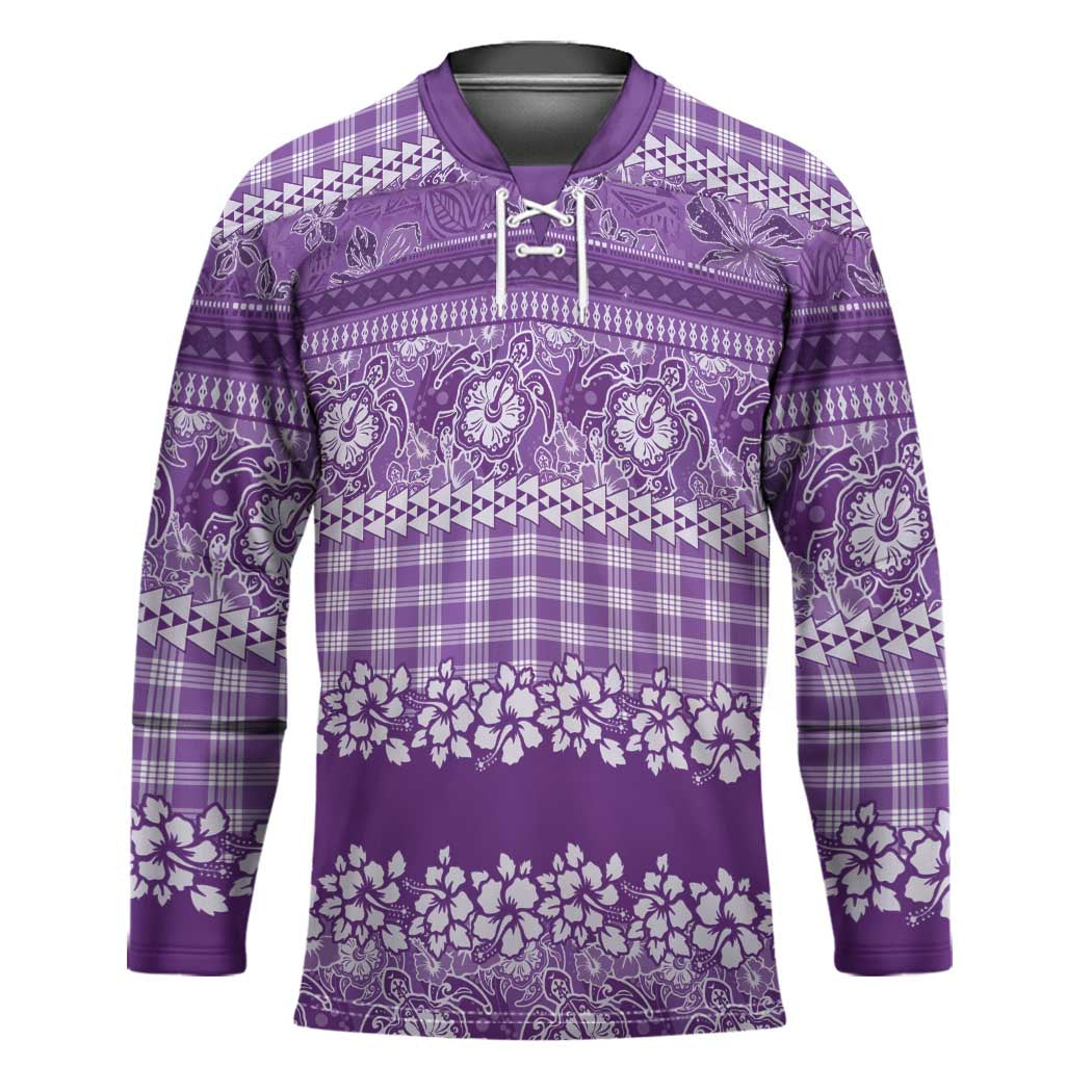 Hawaiian Hibiscus Honu Hockey Jersey Purple Mele Kalikimaka Palaka Spirit LT9 Unisex Purple - Polynesian Pride