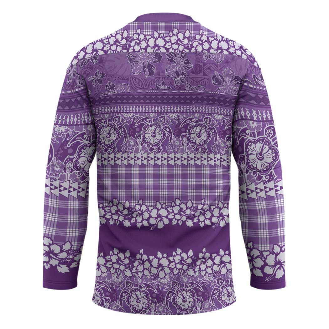 Hawaiian Hibiscus Honu Hockey Jersey Purple Mele Kalikimaka Palaka Spirit LT9 - Polynesian Pride