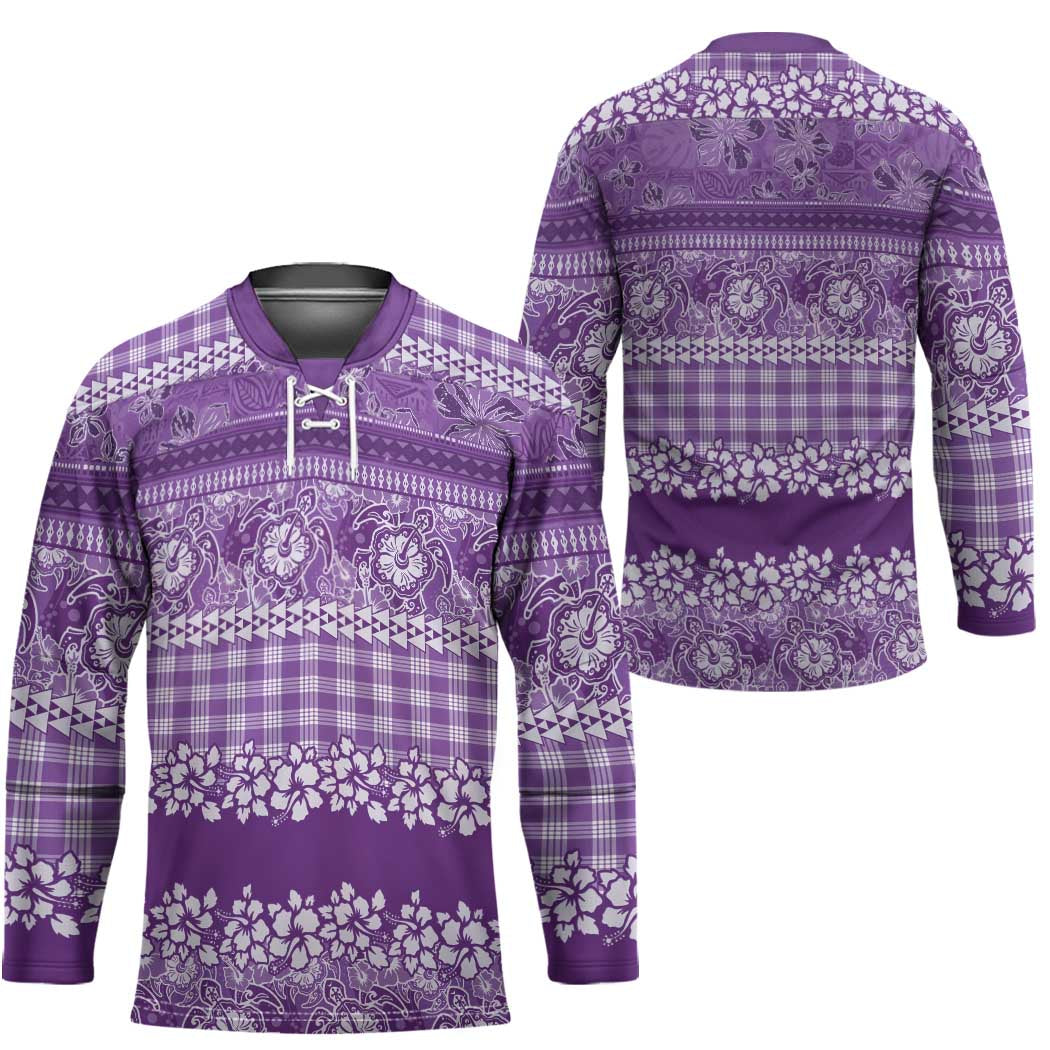 Hawaiian Hibiscus Honu Hockey Jersey Purple Mele Kalikimaka Palaka Spirit LT9 - Polynesian Pride