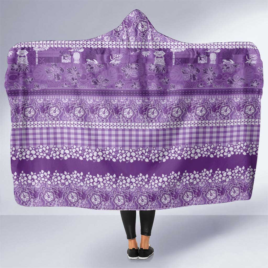 Hawaiian Hibiscus Honu Hooded Blanket Purple Mele Kalikimaka Palaka Spirit - Polynesian Pride